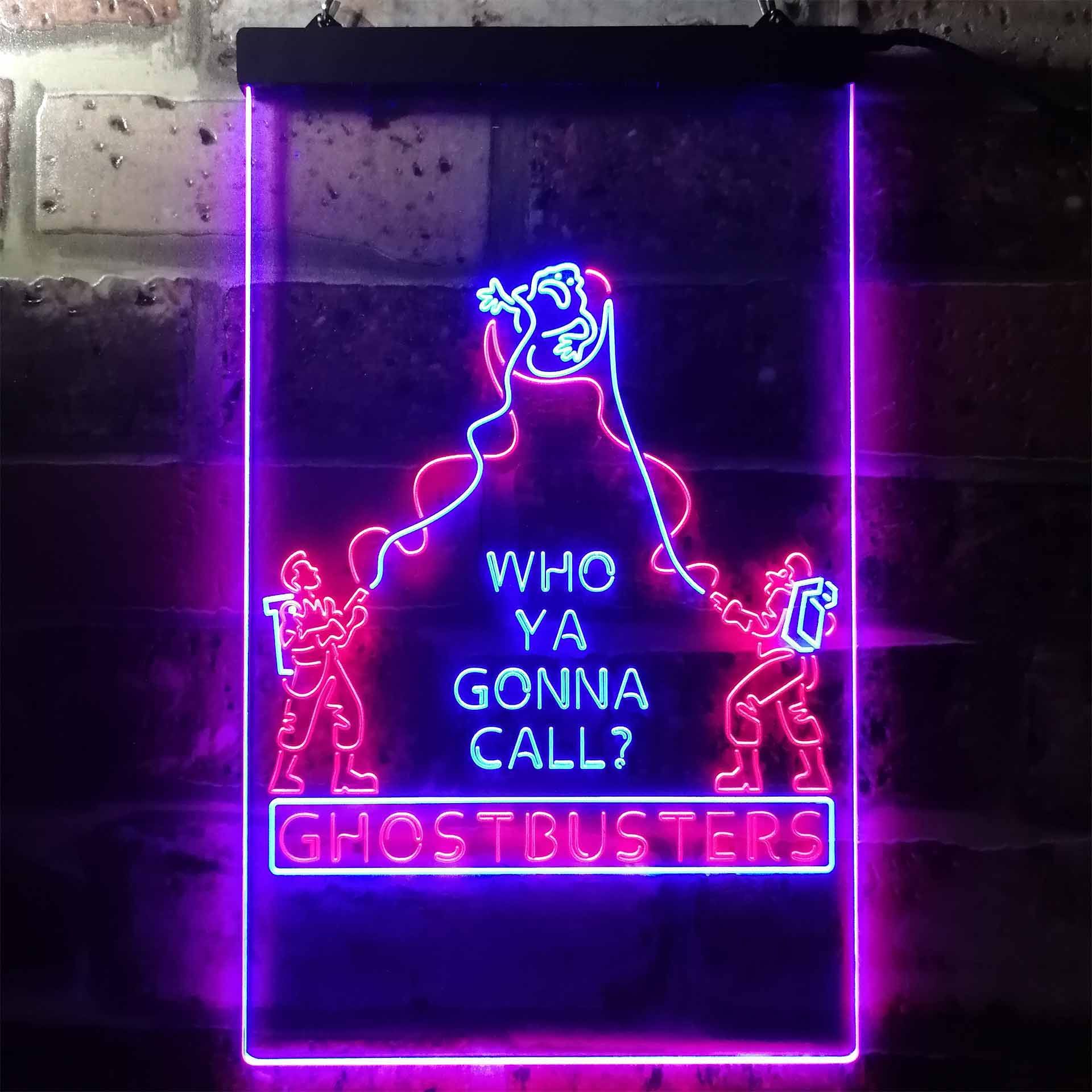 Ghostbusters Who Ya Gonna Call Dual LED Neon Light Sign